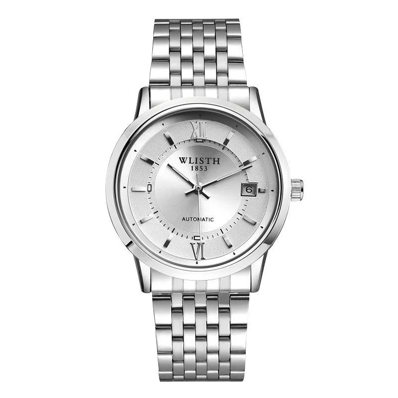 Relógio Automático Masculino com Pulseira de Couro Genuíno, Relógios à Prova d'Água, Luxuoso, Relógio Automático para Presentes Masculinos, Presentes de Negócios