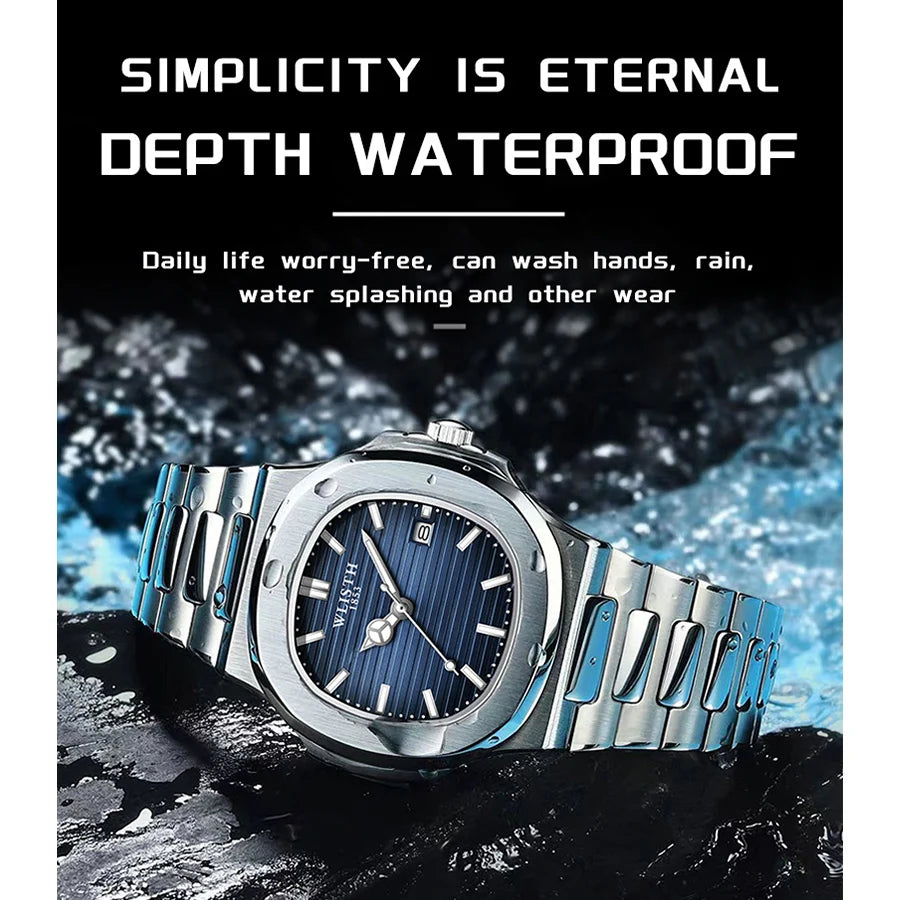 Wlisth relógios masculinos negócios relógios de quartzo moda relógio masculino luminoso à prova dwaterproof água esporte relógios masculino relógio de pulso de aço inoxidável