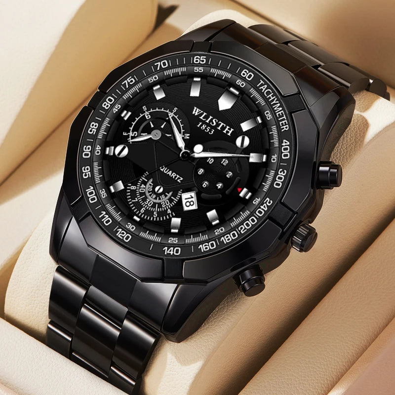 Relógio Masculino Original Esportivo Quartz com Calendário Pulseira de Aço à Prova d'Água Luminosa Multifuncional Relógio Quartz Reloj Hombre