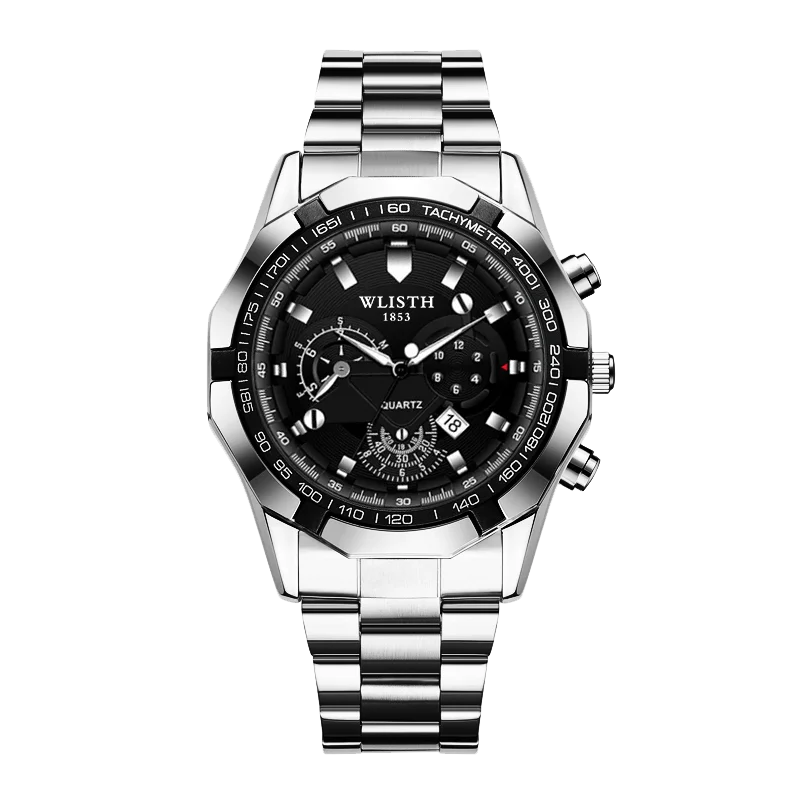 Relógio Masculino Original Esportivo Quartz com Calendário Pulseira de Aço à Prova d'Água Luminosa Multifuncional Relógio Quartz Reloj Hombre