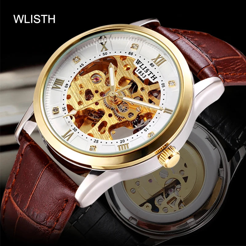 Wlisth marca máquinas relógios masculinos sólido aço inoxidável à prova dwaterproof água luminosa homem relógio de luxo automático relógio mecânico presente