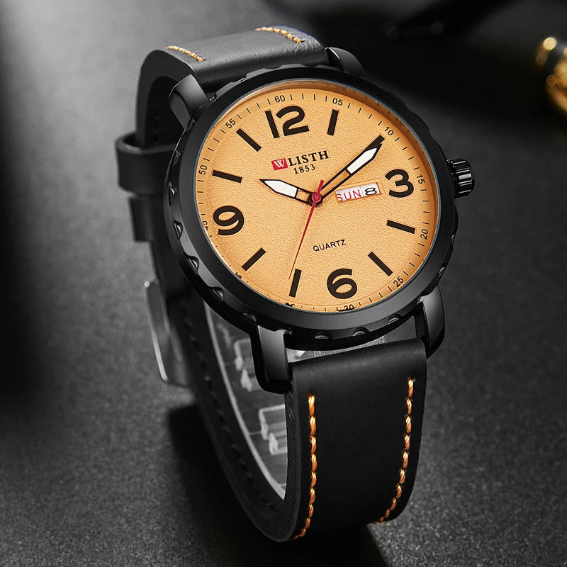 Relógio masculino moda luz noturna relógio de pulso de couro de quartzo relógio casual de negócios relógio esportivo à prova d'água