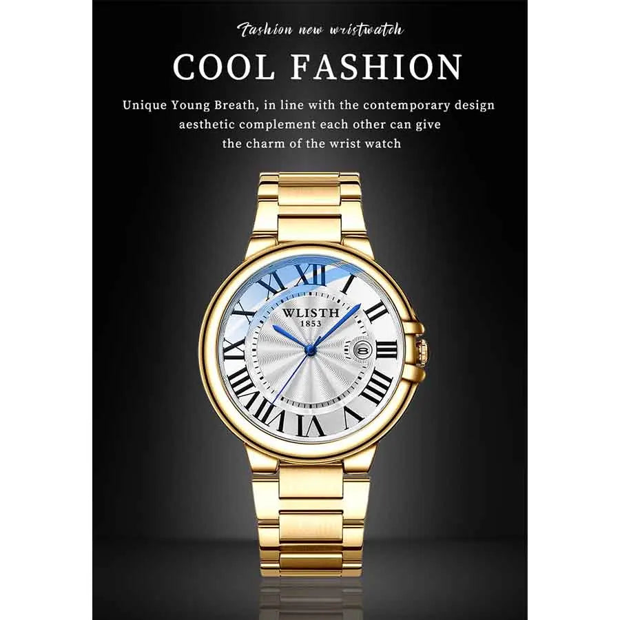 Wlisth marca de negócios relógio masculino high-end prateado aço inoxidável relógios de pulso à prova dwaterproof água roma masculino relógios de quartzo