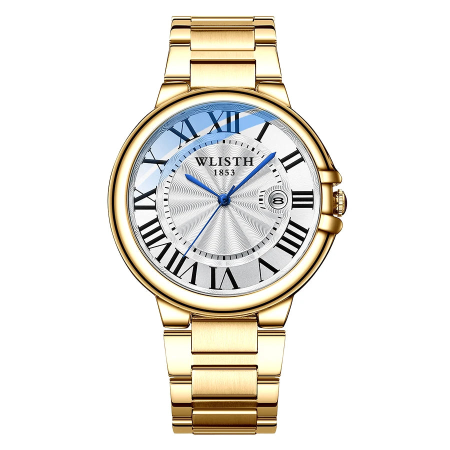 Wlisth marca de negócios relógio masculino high-end prateado aço inoxidável relógios de pulso à prova dwaterproof água roma masculino relógios de quartzo