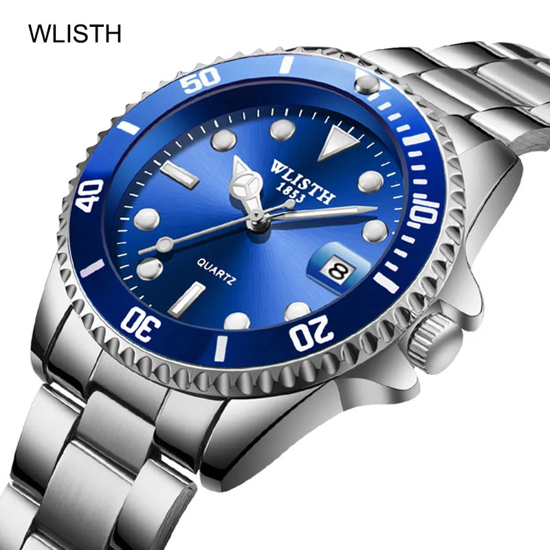 Relógio Masculino Clássico Vermelho e Azul com Lente de Aumento à Prova d'Água, Relógio Esportivo com Data, Relógio de Pulso Quartz Masculino