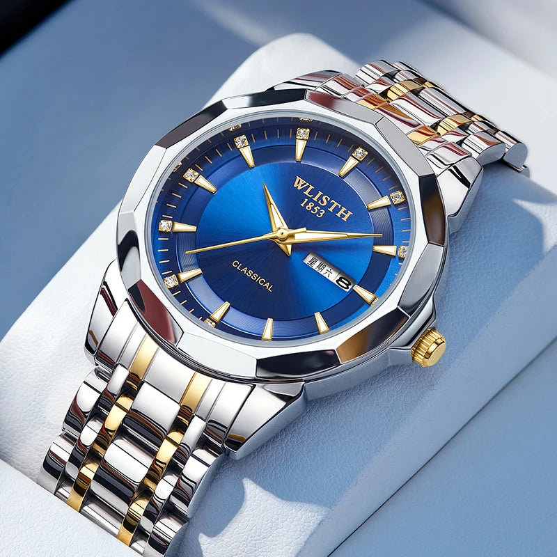 Relógios de negócios para homem, relógio original de luxo com pulseira de aço inoxidável, relógio de pulso masculino com calendário, data, luminoso, casual, relo