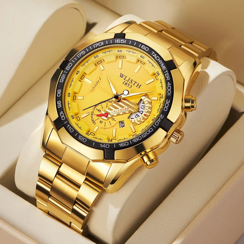 Relógio de quartzo com mostrador grande masculino, cinto de aço, calendário, moda casual, cross-border, comércio exterior