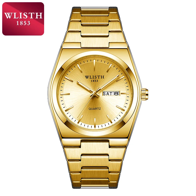 Wlisth relógio masculino de luxo, à prova d'água, fashion, negócios, aço inoxidável, casual, quartzo, esportivo