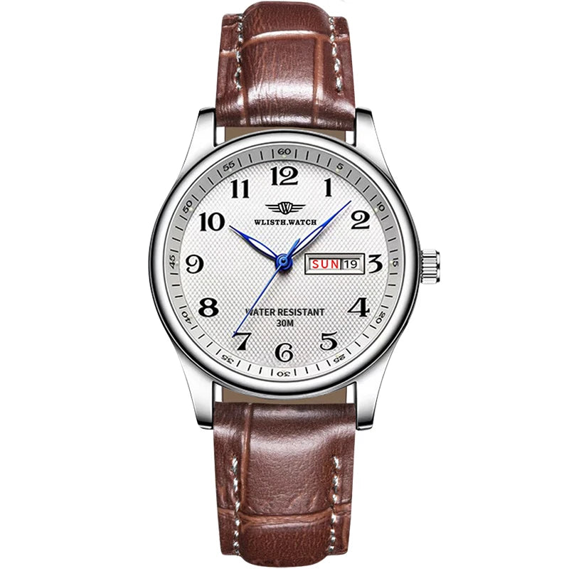 Wlisth marca de luxo relógio masculino quartzo algarismos árabes aço inoxidável calendário à prova dwaterproof água relógio de pulso presentes para pai