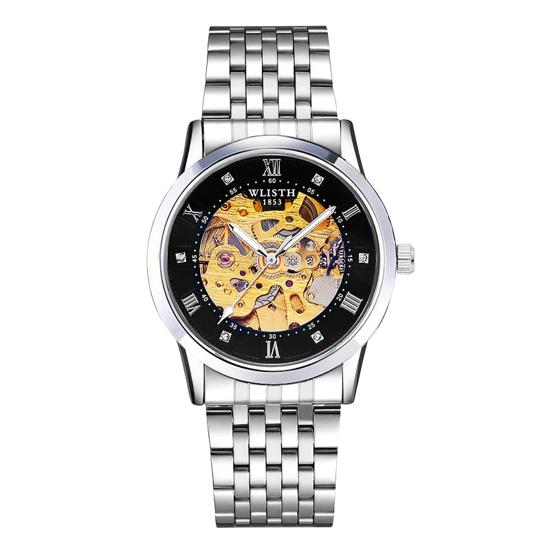 Wlisth marca máquinas relógios masculinos sólido aço inoxidável à prova dwaterproof água luminosa homem relógio de luxo automático relógio mecânico presente