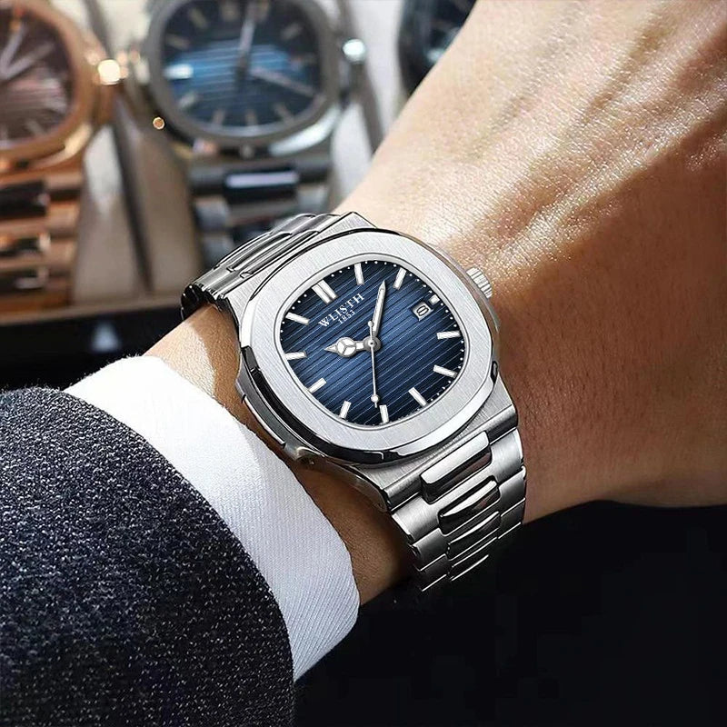 Wlisth relógios masculinos negócios relógios de quartzo moda relógio masculino luminoso à prova dwaterproof água esporte relógios masculino relógio de pulso de aço inoxidável