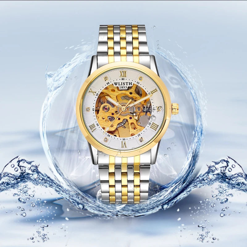 Wlisth marca máquinas relógios masculinos sólido aço inoxidável à prova dwaterproof água luminosa homem relógio de luxo automático relógio mecânico presente