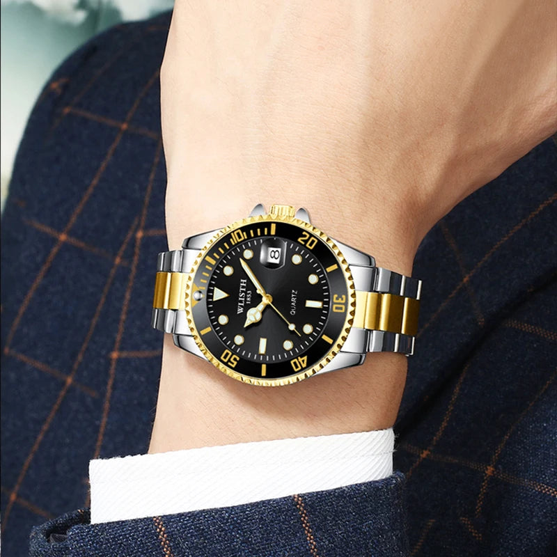 Relógio Masculino Clássico Vermelho e Azul com Lente de Aumento à Prova d'Água, Relógio Esportivo com Data, Relógio de Pulso Quartz Masculino