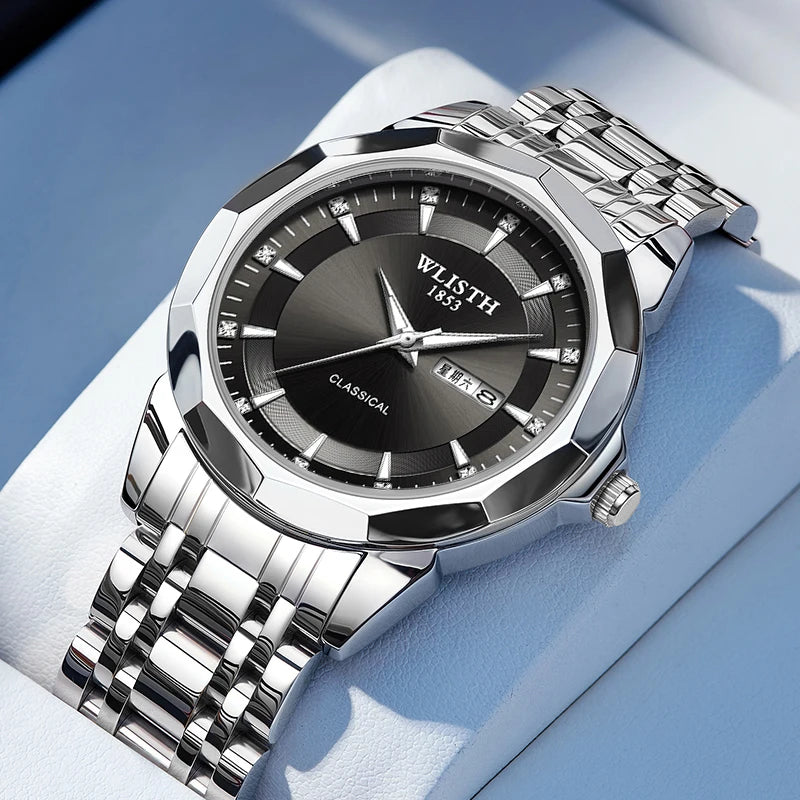 Relógios de negócios para homem, relógio original de luxo com pulseira de aço inoxidável, relógio de pulso masculino com calendário, data, luminoso, casual, relo