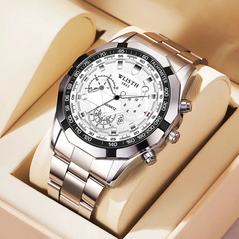 Relógio Masculino Original Esportivo Quartz com Calendário Pulseira de Aço à Prova d'Água Luminosa Multifuncional Relógio Quartz Reloj Hombre