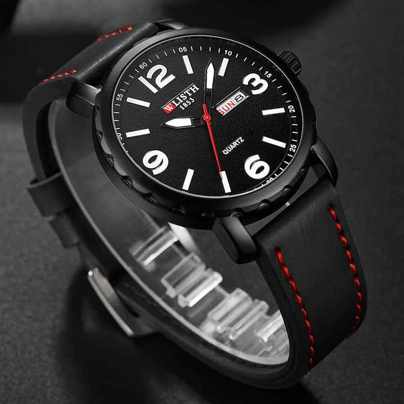 Relógio masculino moda luz noturna relógio de pulso de couro de quartzo relógio casual de negócios relógio esportivo à prova d'água