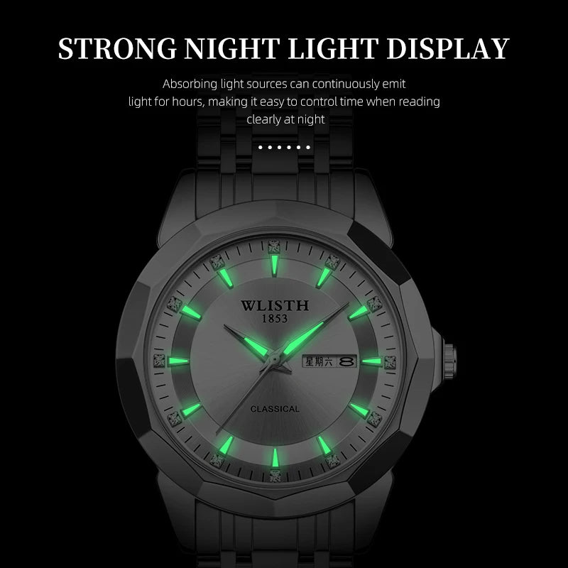 Relógios de negócios para homem, relógio original de luxo com pulseira de aço inoxidável, relógio de pulso masculino com calendário, data, luminoso, casual, relo