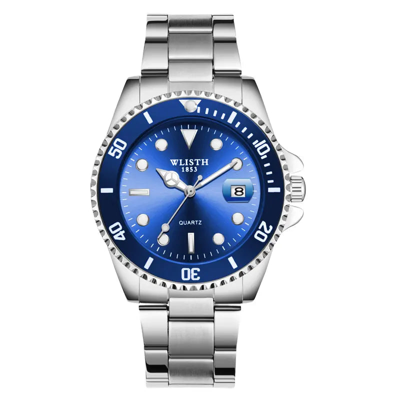Relógio Masculino Clássico Vermelho e Azul com Lente de Aumento à Prova d'Água, Relógio Esportivo com Data, Relógio de Pulso Quartz Masculino